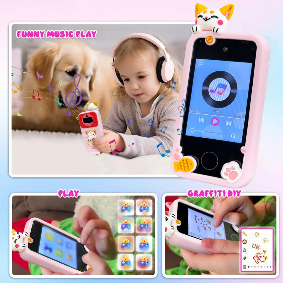 Interaktives Smart-Spielzeugtelefon für Kinder – Touchscreen, Dual-Kamera, MP3-Musikplayer &amp; spielerisches Lernen