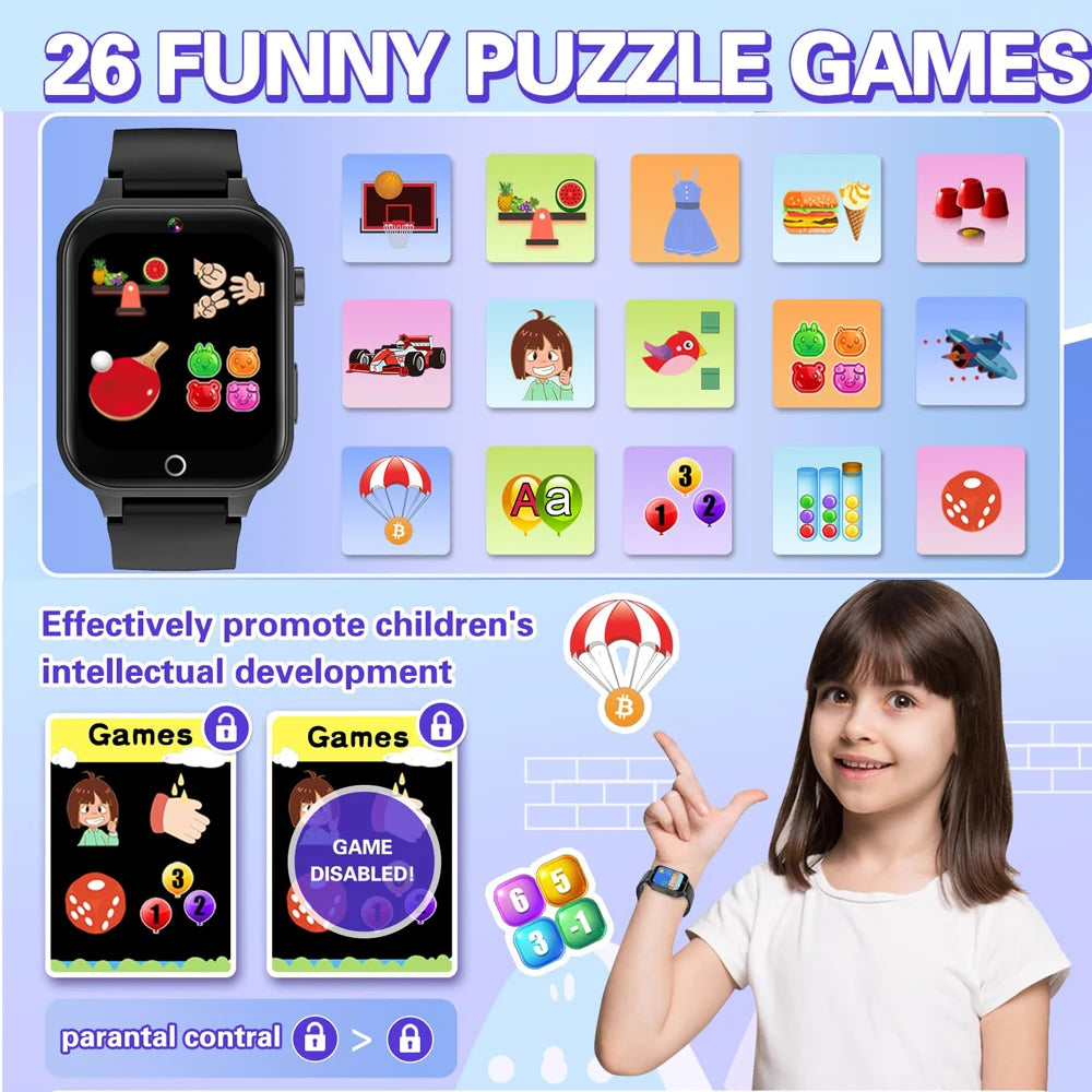 Fortschrittliche Kinder-Smartwatch – Spiele, Musikplayer, Video, Gewohnheitstracker &amp; Wecker