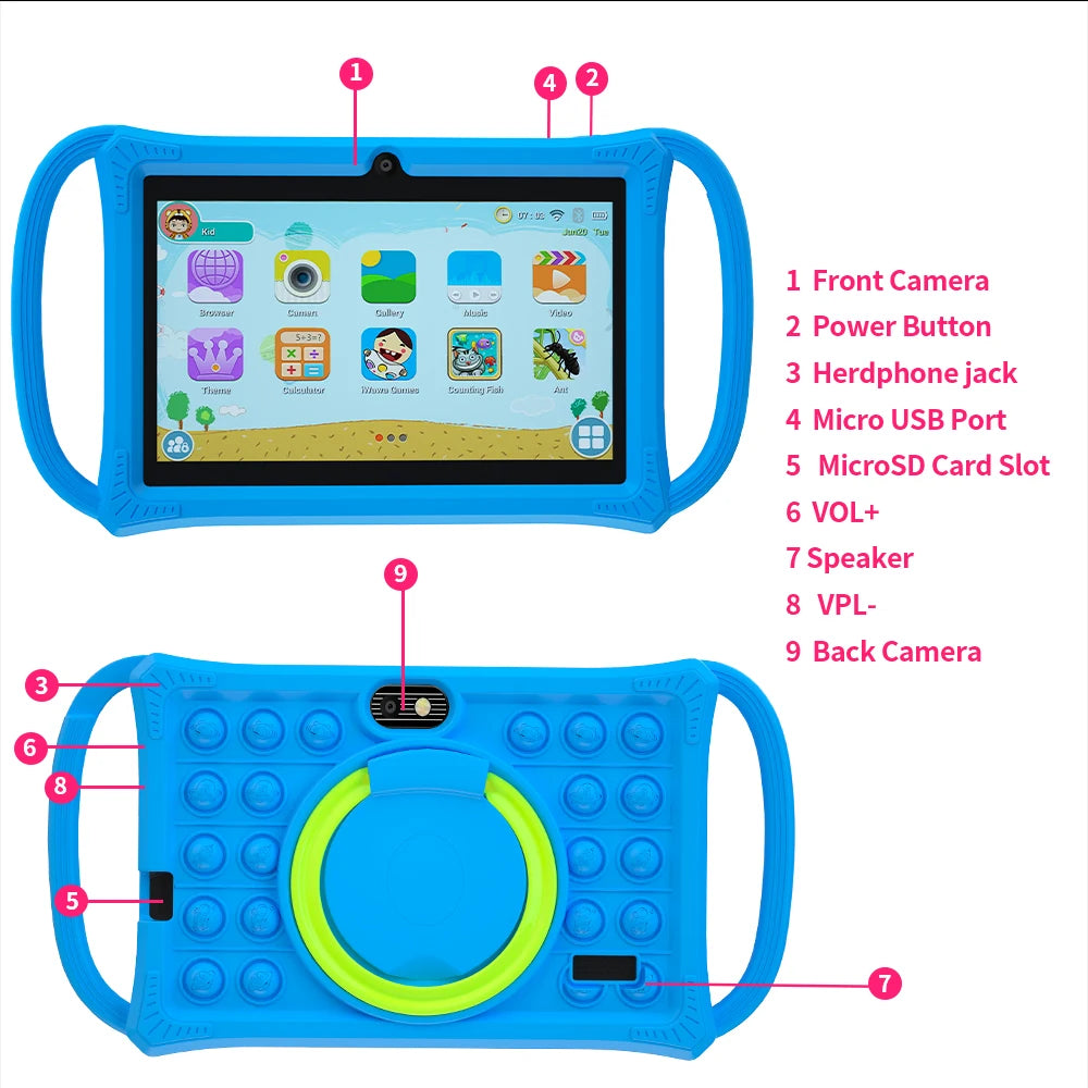 Intelligentes Lern-Tablet für Kinder – 7 Zoll, Android 12, 4 GB + 64 GB, Dual-Kamera &amp; Kindersicherung