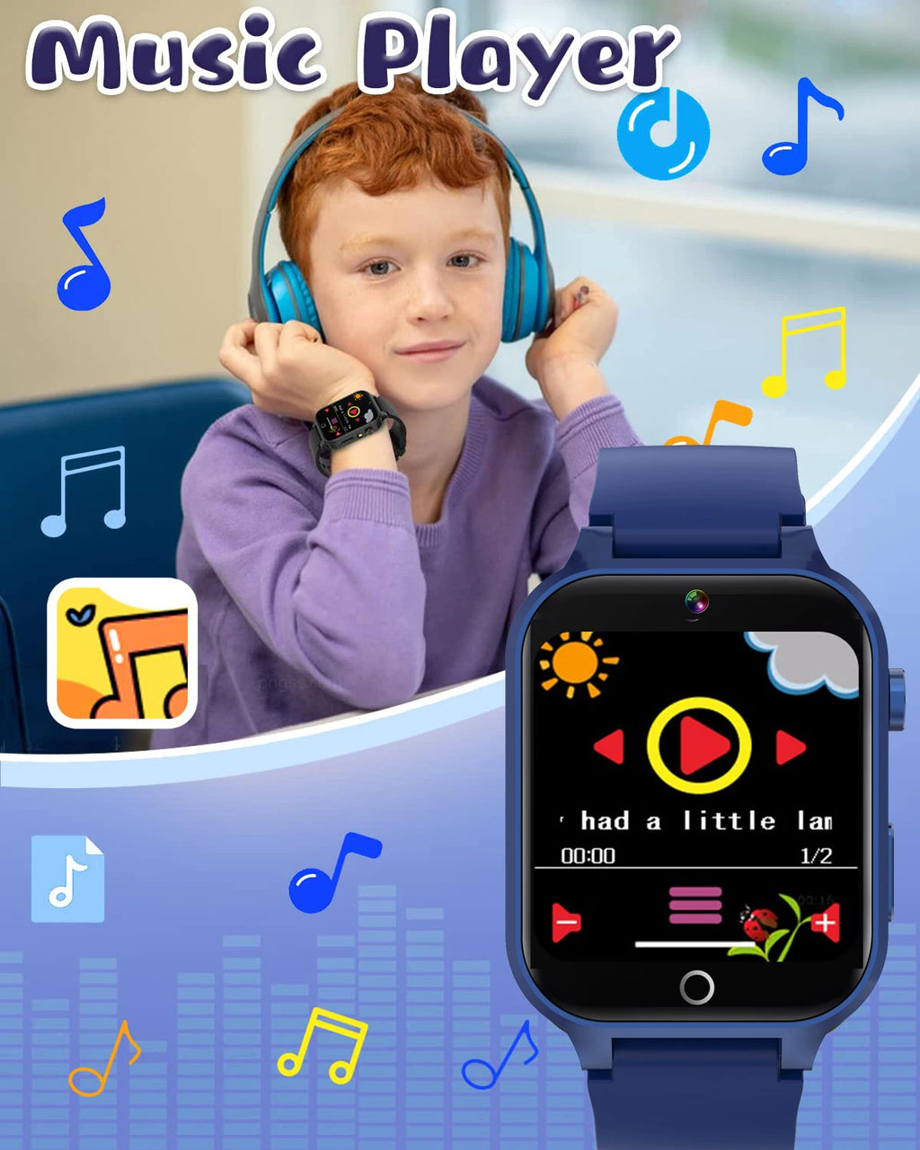 Fortschrittliche Kinder-Smartwatch – Spiele, Musikplayer, Video, Gewohnheitstracker &amp; Wecker