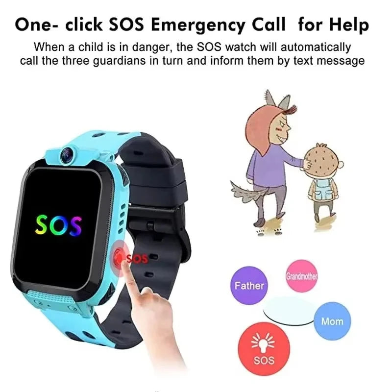 Smartwatch für Kinder – SOS-Funktion, GPS-Ortung, Anrufe per SIM-Karte, Kamera &amp; wasserdicht | iOS &amp; Android