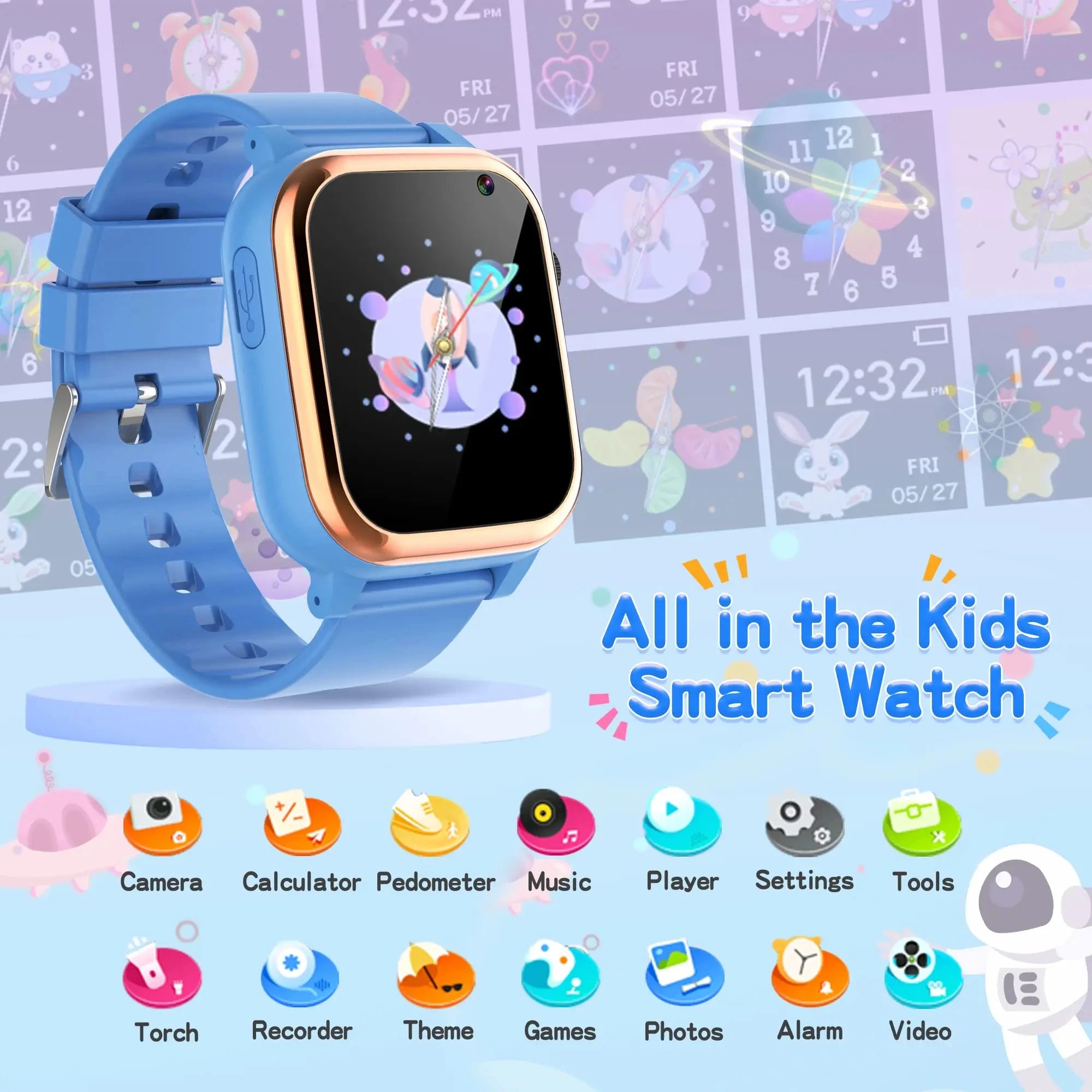 Interaktive Smartwatch für Kinder – 16 Puzzlespiele, Musik, Kamera, Schrittzähler &amp; Taschenrechner