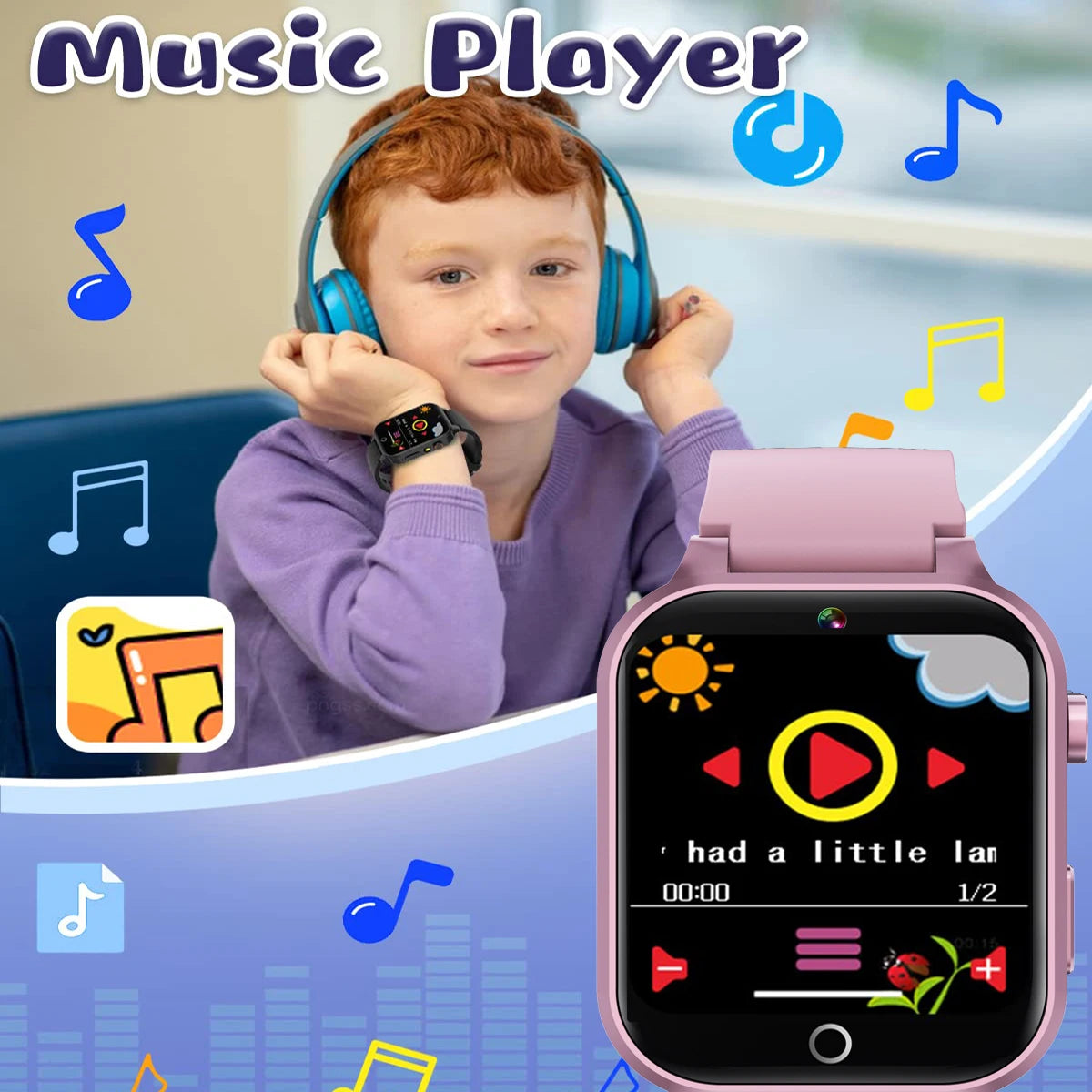 Fortschrittliche Kinder-Smartwatch – Spiele, Musikplayer, Video, Gewohnheitstracker &amp; Wecker