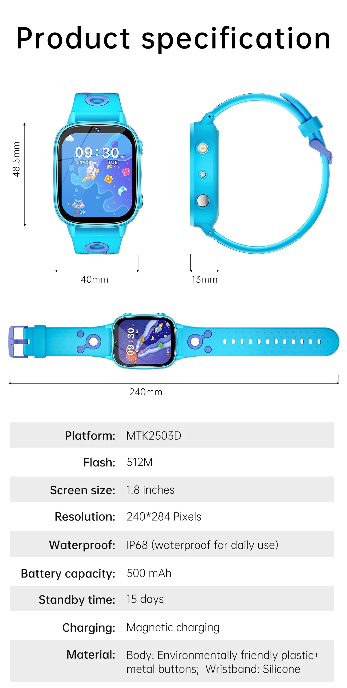 Pädagogische Kinder-Smartwatch – HD-Touchscreen, Spiele, Kamera &amp; Schlaftracker