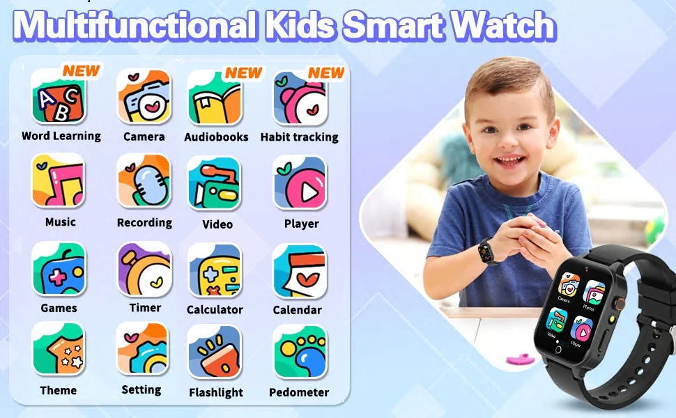 Fortschrittliche Kinder-Smartwatch – Spiele, Musikplayer, Video, Gewohnheitstracker &amp; Wecker