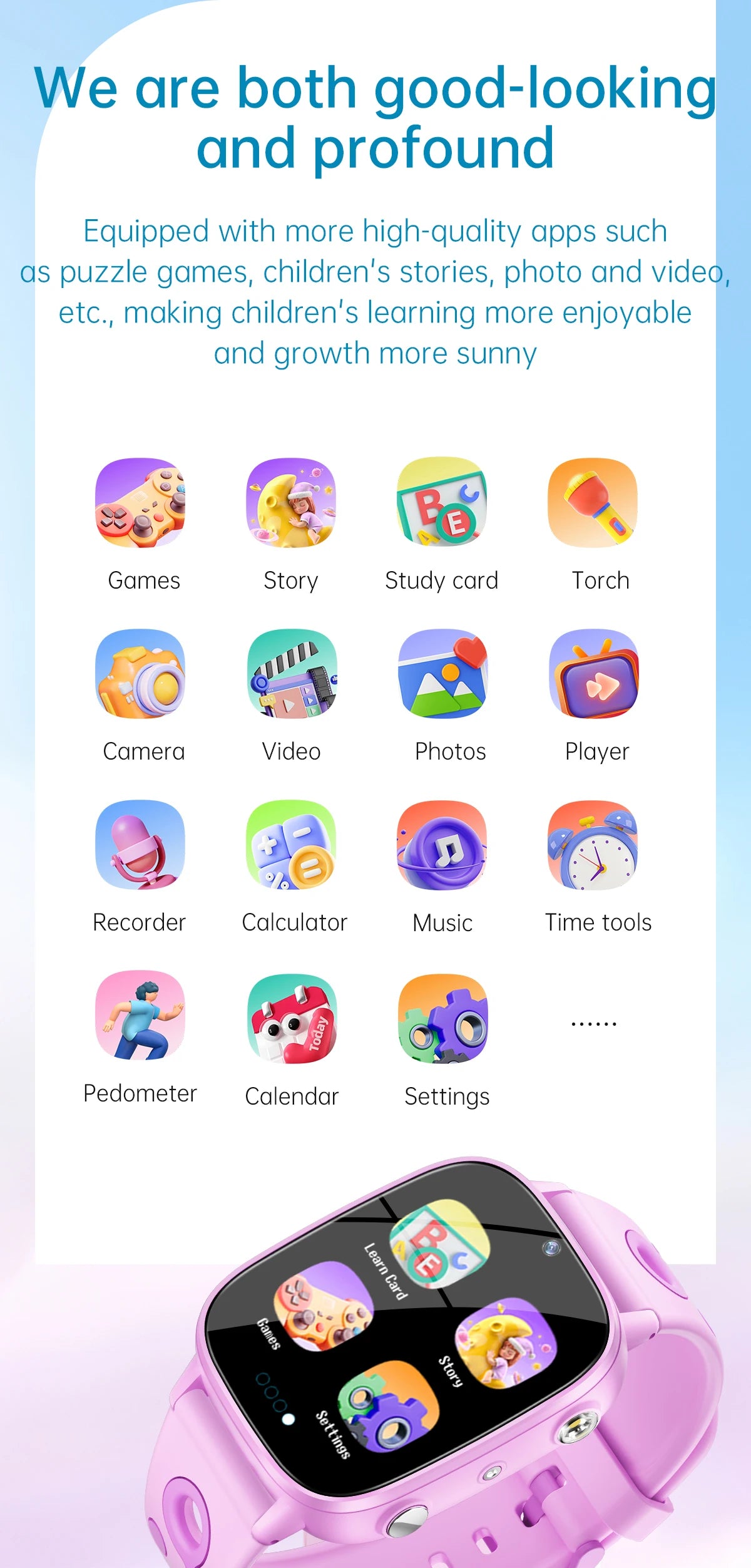 Pädagogische Kinder-Smartwatch – HD-Touchscreen, Spiele, Kamera &amp; Schlaftracker