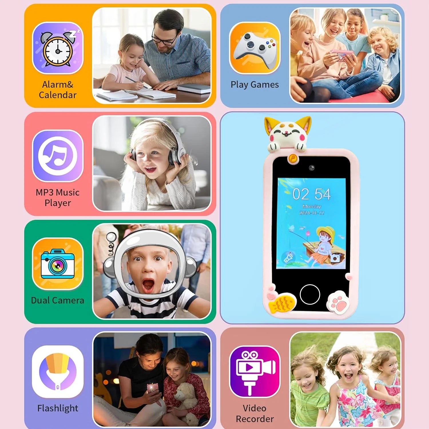 Interaktives Smart-Spielzeugtelefon für Kinder – Touchscreen, Dual-Kamera, MP3-Musikplayer &amp; spielerisches Lernen