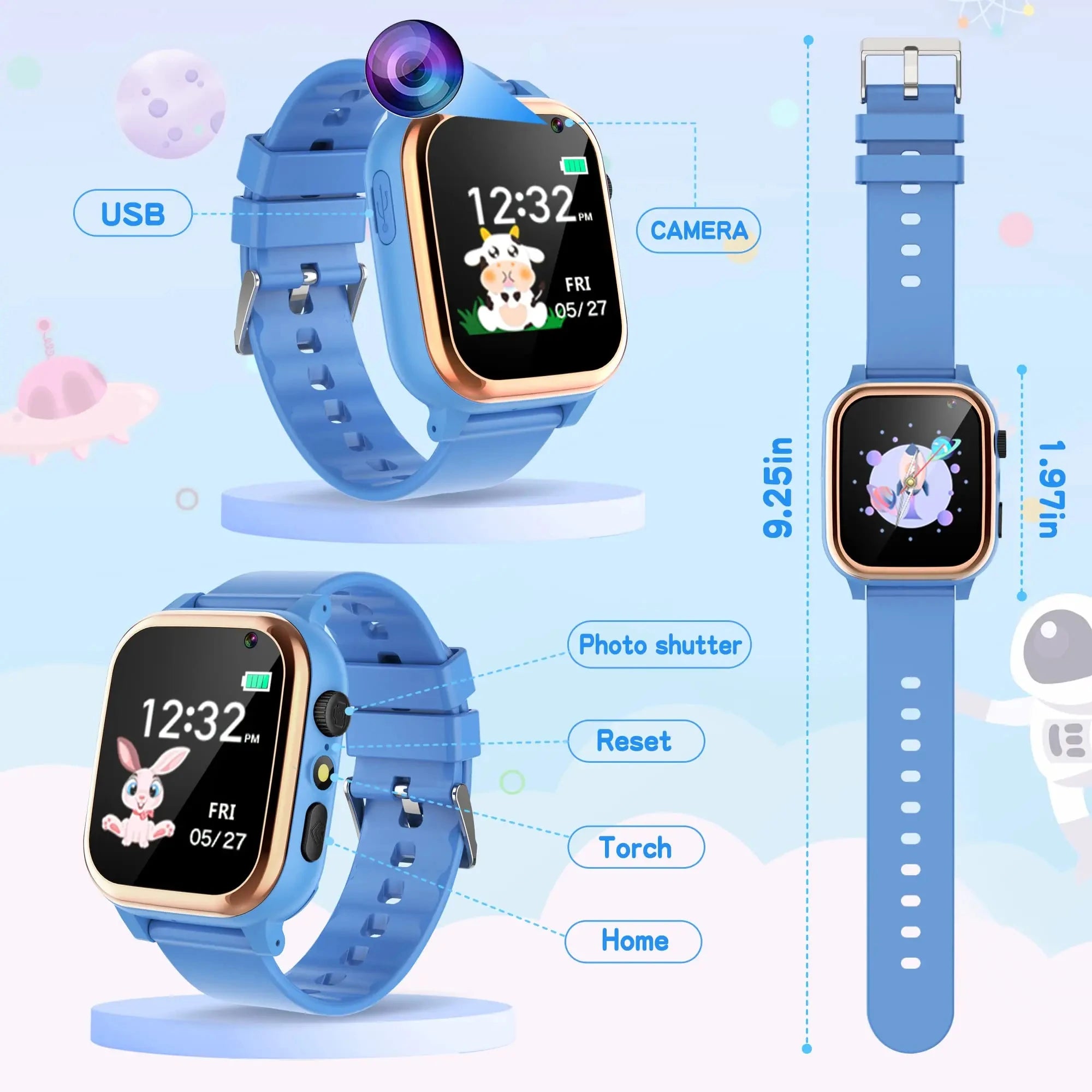 Interaktive Smartwatch für Kinder – 16 Puzzlespiele, Musik, Kamera, Schrittzähler &amp; Taschenrechner