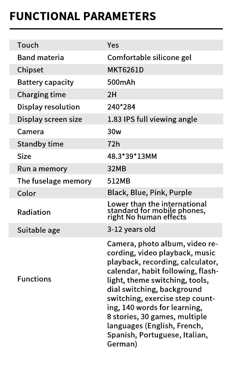 Digitale Smartwatch für Kinder – Kamera, Musik- und Videoplayer, Taschenlampe, Schrittzähler und Spiele