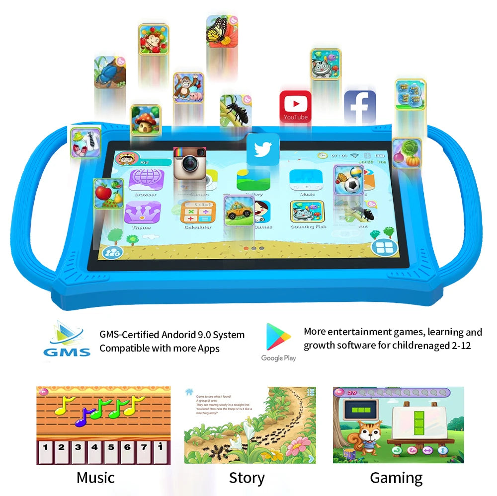 Intelligentes Lern-Tablet für Kinder – 7 Zoll, Android 12, 4 GB + 64 GB, Dual-Kamera &amp; Kindersicherung