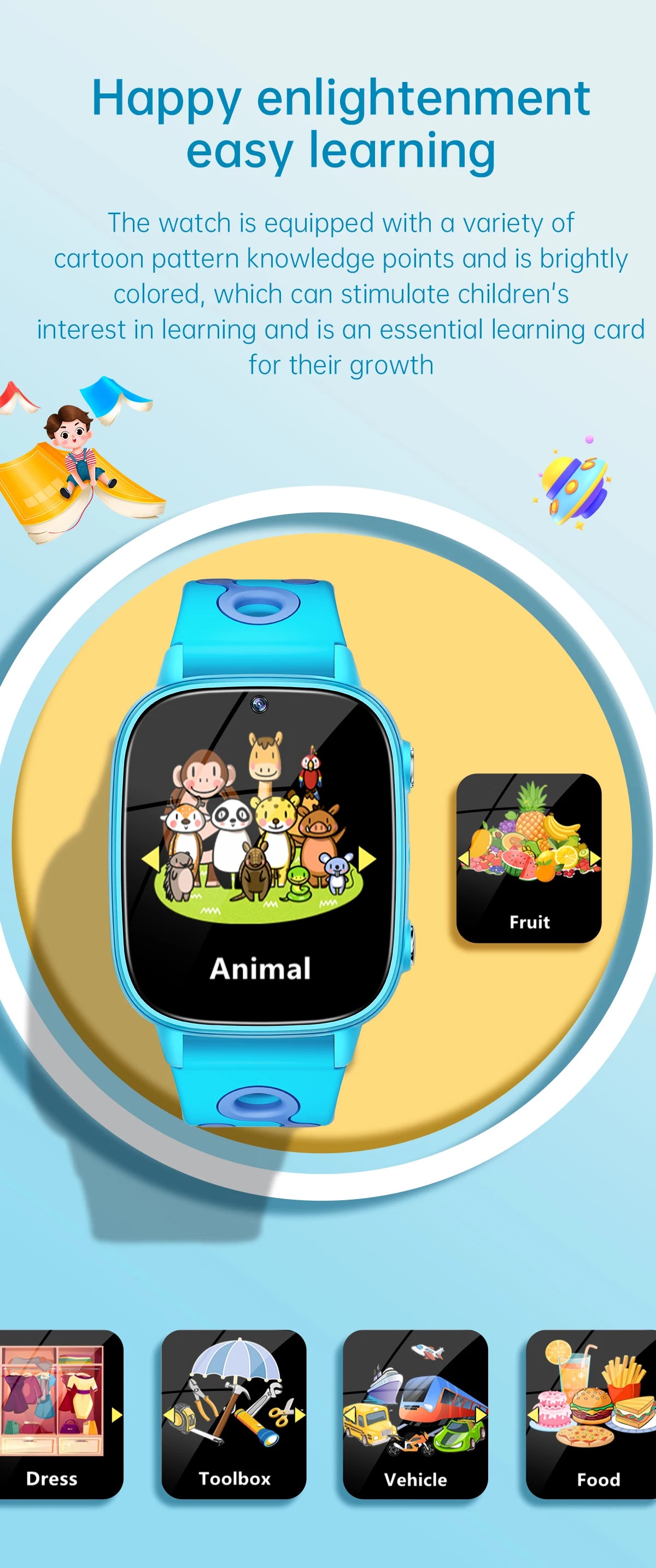 Pädagogische Kinder-Smartwatch – HD-Touchscreen, Spiele, Kamera &amp; Schlaftracker